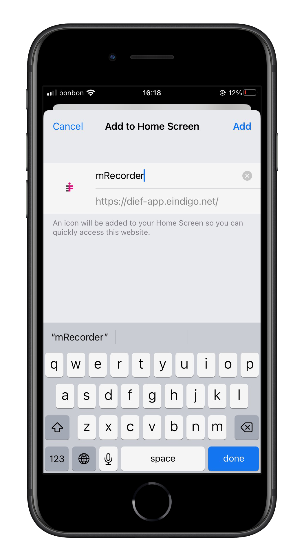 Potvrda dodavanja na početni zaslon